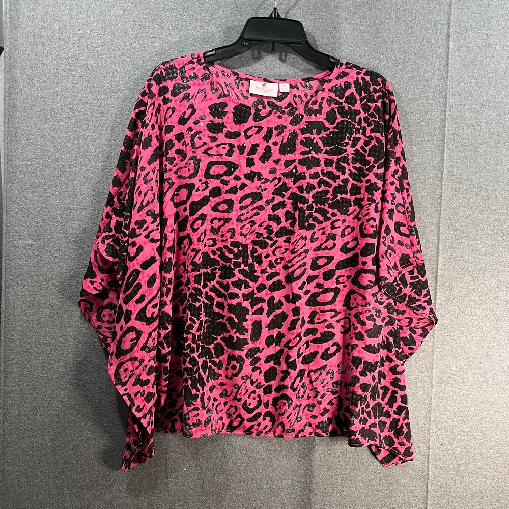 Quacker Factory Printed Caftan TOP Pink Animal, X-Small
